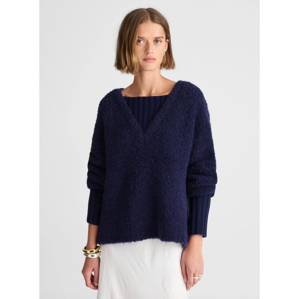 Madewell | NWT Alexa Chung Bobbie Sweater Navy Bouclé Wool Blend | Sz S
